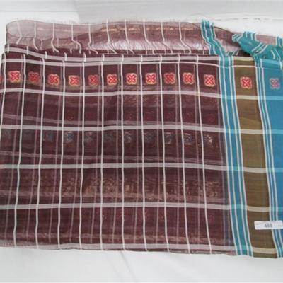 INDIAN SARI SAREE FABRIC BROWN & TEAL BONUS TOP
