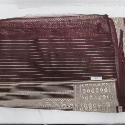 INDIAN SARI SAREE FABRIC MAROON & SILVER BONUS TOP