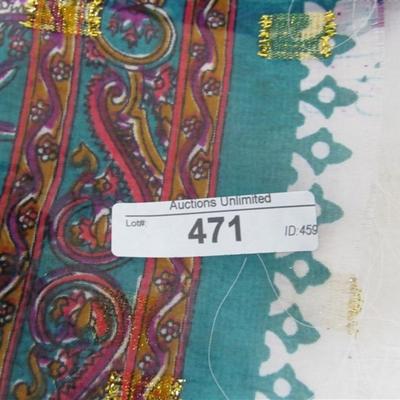 INDIAN SARI SAREE FABRIC WHITE & PAISLEY GOLD TRIM BONUS TOP
