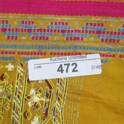 INDIAN SARI SAREE FABRIC MUSTARD & HOT PINK BONUS TOP