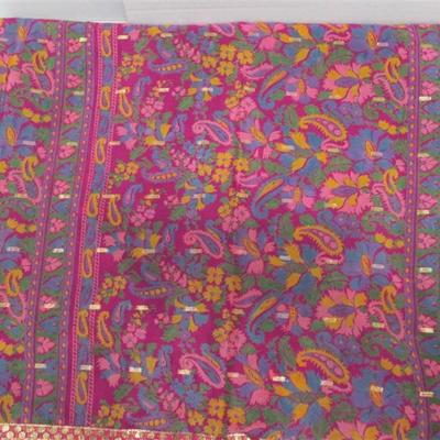 INDIAN SARI SAREE FABRIC FUCHSIA & GREEN