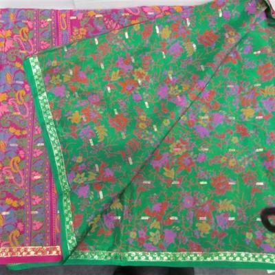 INDIAN SARI SAREE FABRIC FUCHSIA & GREEN