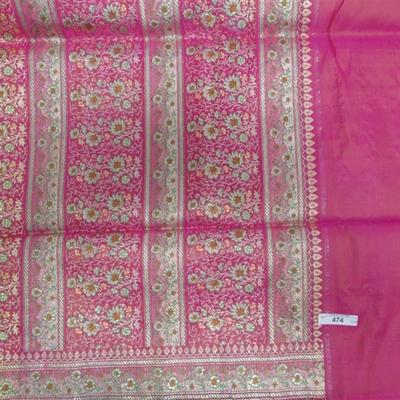 INDIAN SARI SAREE FABRIC GOLD & FUCHSIA