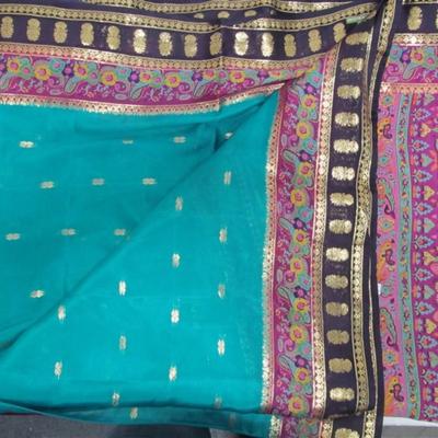 INDIAN SARI SAREE FABRIC TEAL & VIOLET