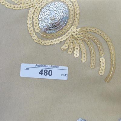 INDIAN SARI SAREE FABRIC BEIGE & GOLD & SILVER