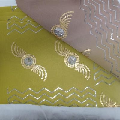 INDIAN SARI SAREE FABRIC BEIGE & GOLD & SILVER
