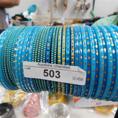 503 LOT OF 39 BLUE(TURQUOISE) BANGLE BRACELETS