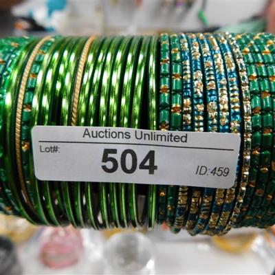 504 LOT OF 32 GREEN BANGLE BRACELETS