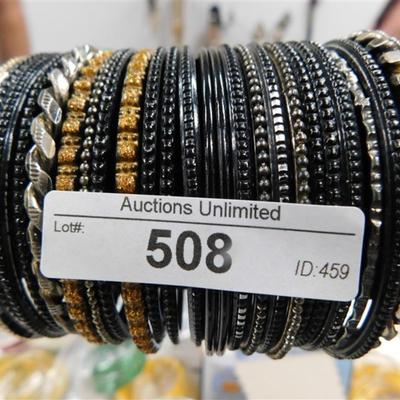 508 LOT OF 24 BLACK AND SILVER BANGLE BRACELETS