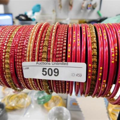509 LOT OF 42 RED MIX BANGLE BRACELETS