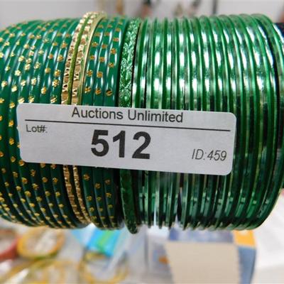 512 LOT OF 28 GREEN BANGLE BRACELETS