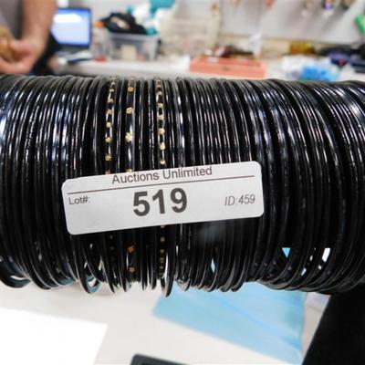 519 LOT OF 44 BLACK BANGLE BRACELETS