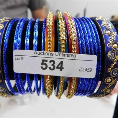 534 LOT OF 17 BLUE MULTI BANGLE BRACELETS