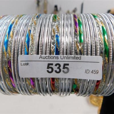 535 LOT OF 35 MULTI SILVER BANGLE BRACELETS