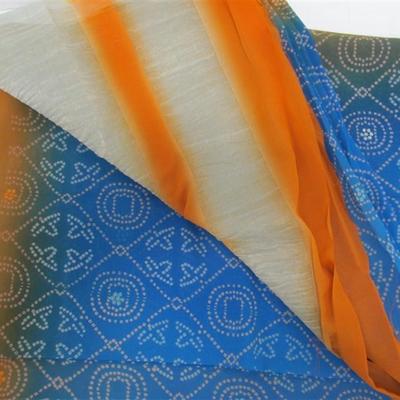 INDIAN SARI SAREE FABRIC BLUE & RUST