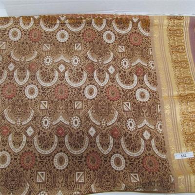 INDIAN SARI SAREE FABRIC BROWN & GOLD