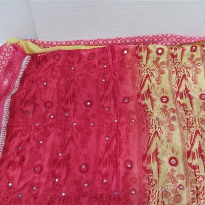 INDIAN SARI SAREE FABRIC PINK & GOLD