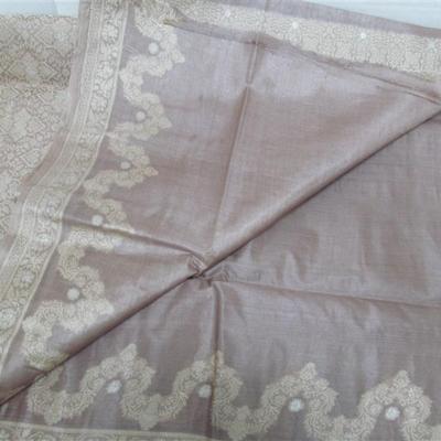 INDIAN SARI SAREE FABRIC TAUPE & BEIGE