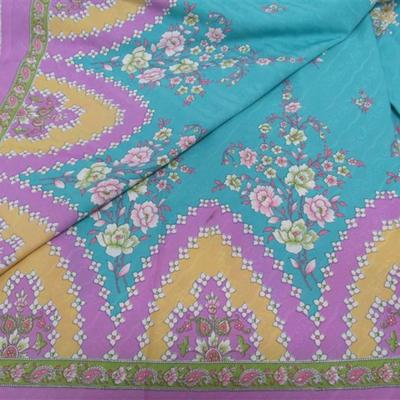 INDIAN SARI SAREE FABRIC TEAL & LAVENDER