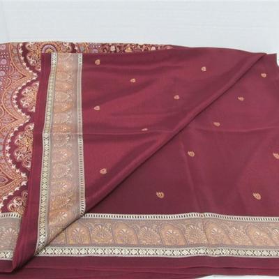 INDIAN SARI SAREE FABRIC MAROON & GOLD