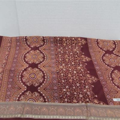 INDIAN SARI SAREE FABRIC MAROON & GOLD