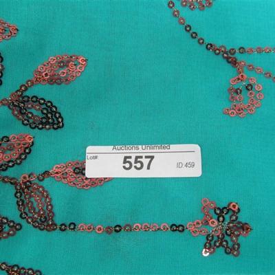 INDIAN SARI SAREE FABRIC TEAL & CHOCOLATE WITH SEQUINS