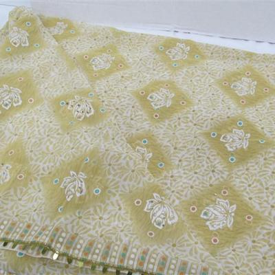 INDIAN SARI SAREE FABRIC YELLOW WITH RHINESTONES & SEQUINS
