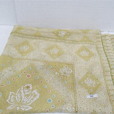 INDIAN SARI SAREE FABRIC YELLOW WITH RHINESTONES & SEQUINS