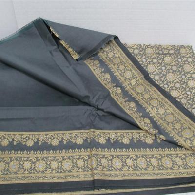 INDIAN SARI SAREE SLATE GRAY & GOLD