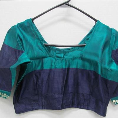 INDIAN SARI SAREE TURQUOISE & INDIGO BONUS w/2 TOPS