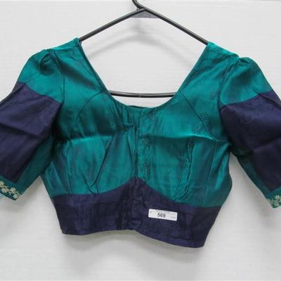 INDIAN SARI SAREE TURQUOISE & INDIGO BONUS w/2 TOPS