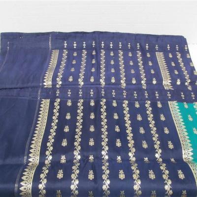 INDIAN SARI SAREE TURQUOISE & INDIGO BONUS w/2 TOPS