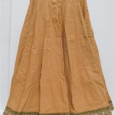 INDIAN SARI SAREE 3 PC TAN WITH MIRRORS SCARF & SKIRT