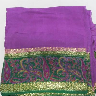 INDIAN SARI SAREE EMERALD GREEN & PURLE WITH GOLD TRIM BONUS TOP