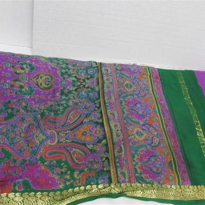 INDIAN SARI SAREE EMERALD GREEN & PURLE WITH GOLD TRIM BONUS TOP