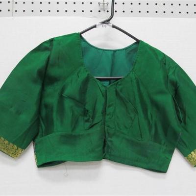 INDIAN SARI SAREE EMERALD GREEN & PURLE WITH GOLD TRIM BONUS TOP