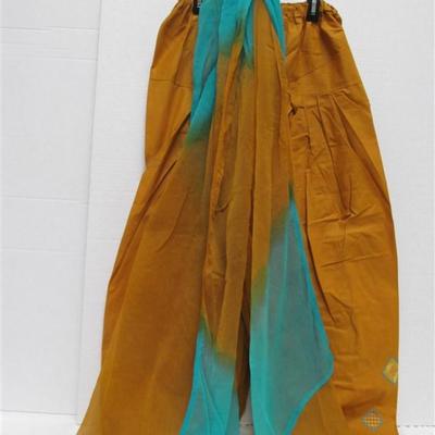 INDIAN SARI SAREE 3 PC. MUSTARD & TEALTUNIC SCARF PANTS