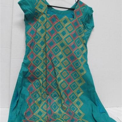INDIAN SARI SAREE 3 PC. MUSTARD & TEALTUNIC SCARF PANTS