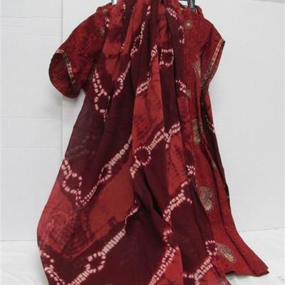INDIAN SARI SAREE 3 PC. RUST RED TUNIC SCARF PANTS