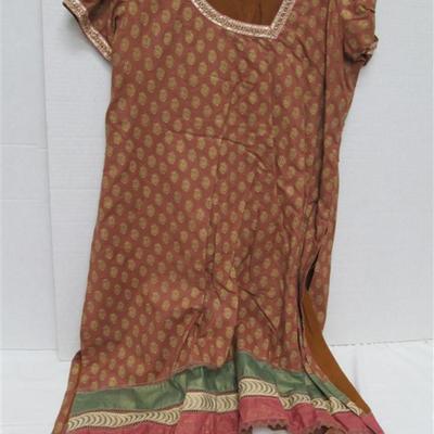 INDIAN TUNIC 3 PC. CREAM, OLIVE & ROSE TUNIC SCARF PANTS