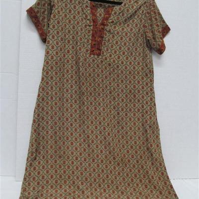 INDIAN TUNIC 3 PC. BLACK & TAN TUNIC SCARF PANTS