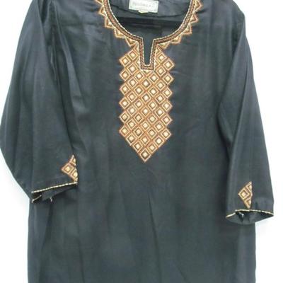 INDIAN TUNIC BLACK WITH BROWN TRIM