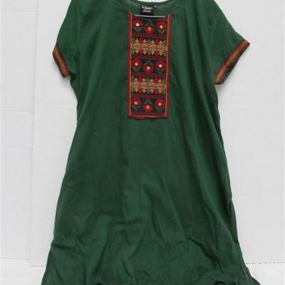 INDIAN TUNIC EMERALD GREEN WITH MUSTARD TRIM