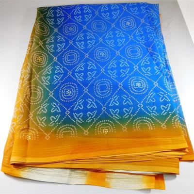 INDIAN SARI SAREE FABRIC BLUE AND ORANGE