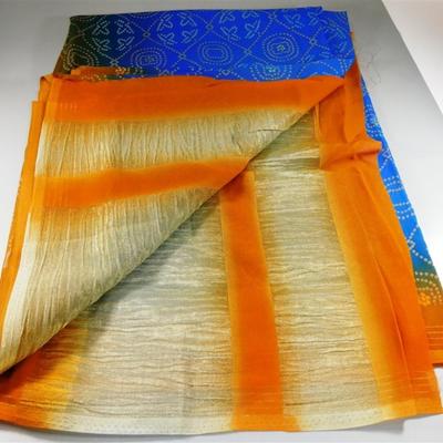 INDIAN SARI SAREE FABRIC BLUE AND ORANGE