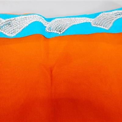 INDIAN SARI SAREE FABRIC ORANGE AND BLUE WITH SILVER ACCENTS