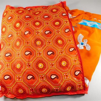 INDIAN SARI SAREE FABRIC ORANGE AND BLUE WITH SILVER ACCENTS