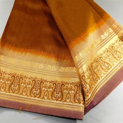 INDIAN SARI SAREE FABRIC BROWN AND GOLD