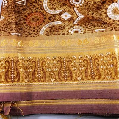 INDIAN SARI SAREE FABRIC BROWN AND GOLD