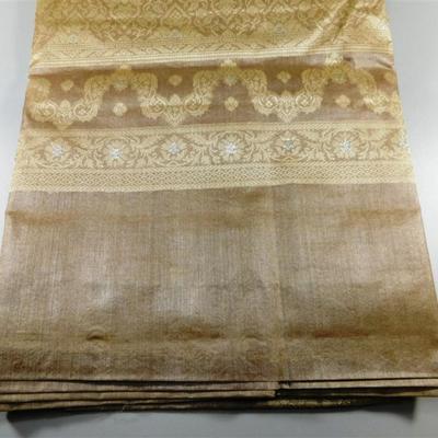 INDIAN SARI SAREE FABRIC TAN AND GOLD